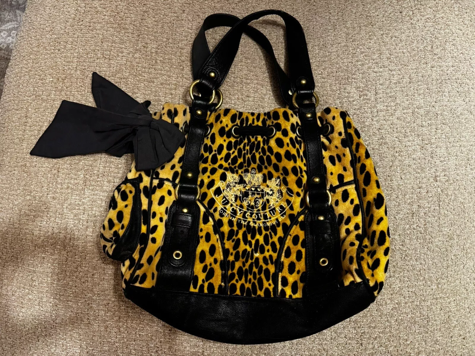 Juicy Couture Daydreamer Leopard Cheetah Bag Purse Tote Bow RibbonVintage Y2k